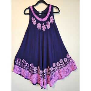 India Boutique Umbrella Midi Dress One Size Plus Size Purple Batik Hippie